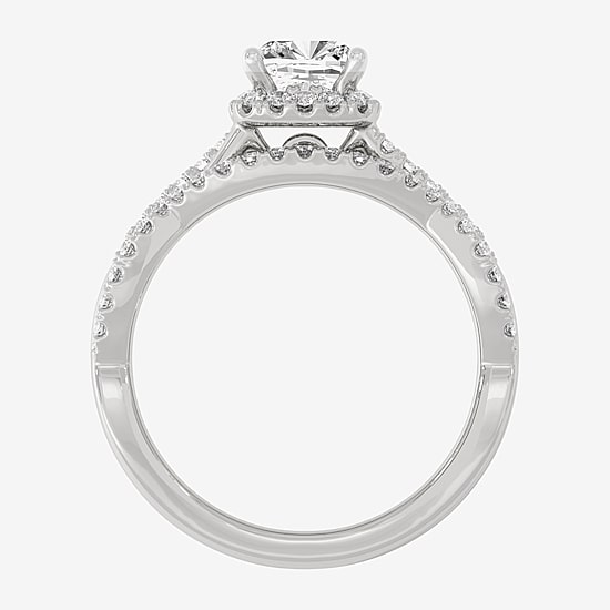 Signature By Modern Bride (H-I / Si1-Si2) Womens 1 1/5 CT. T.W. Lab Grown White Diamond 10K White Gold Side Stone Halo Bridal Set