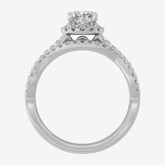 Signature By Modern Bride (H-I / Si1-Si2) Womens 1 1/5 CT. T.W. Lab Grown White Diamond 10K White Gold Round Side Stone Halo Bridal Set