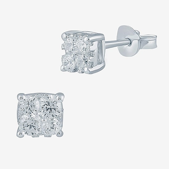 1/2 CT. T.W. Natural White Diamond Sterling Silver 5.1mm Stud Earrings