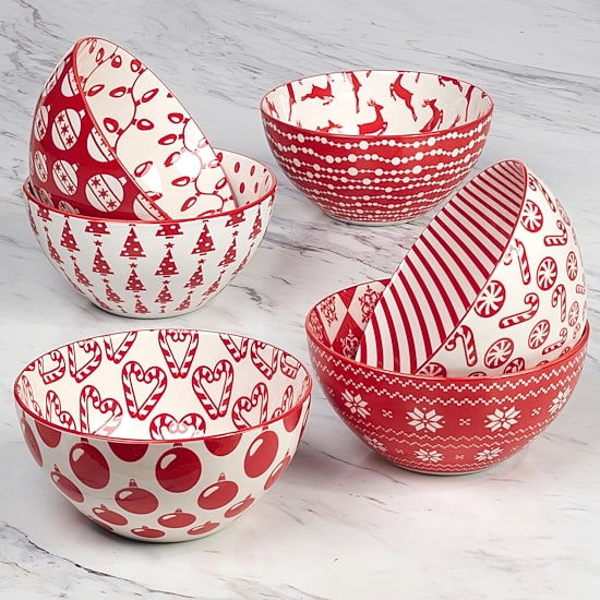 Certified International Peppermint Candy 6-pc. Porcelain Ice Cream Bowl