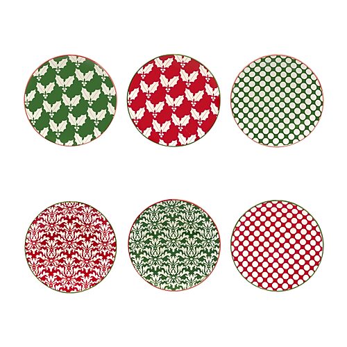 Certified International Winter Medley 6-pc. Porcelain Appetizer Plate In Red
