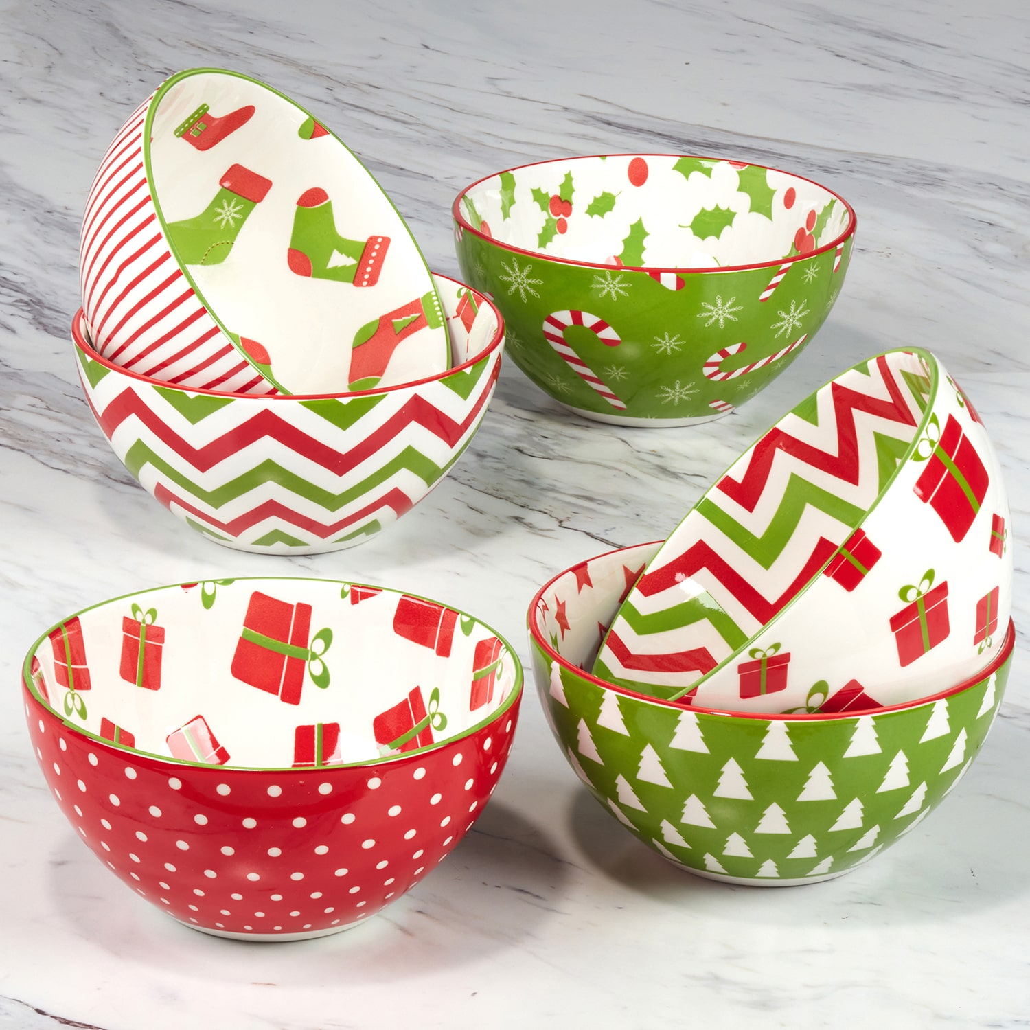Certified International Holiday Fun 6-pc. Porcelain Ice Cream Bowl