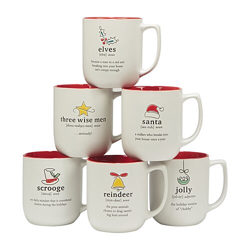 Certified International Christmas Fun Sayings 16 oz Mugs Set of 6 - Multi