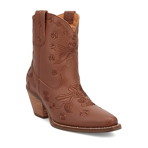 Dingo Womens Sweetheart Leatherie Stacked Heel Cowboy Boots, 9 Medium, Brown