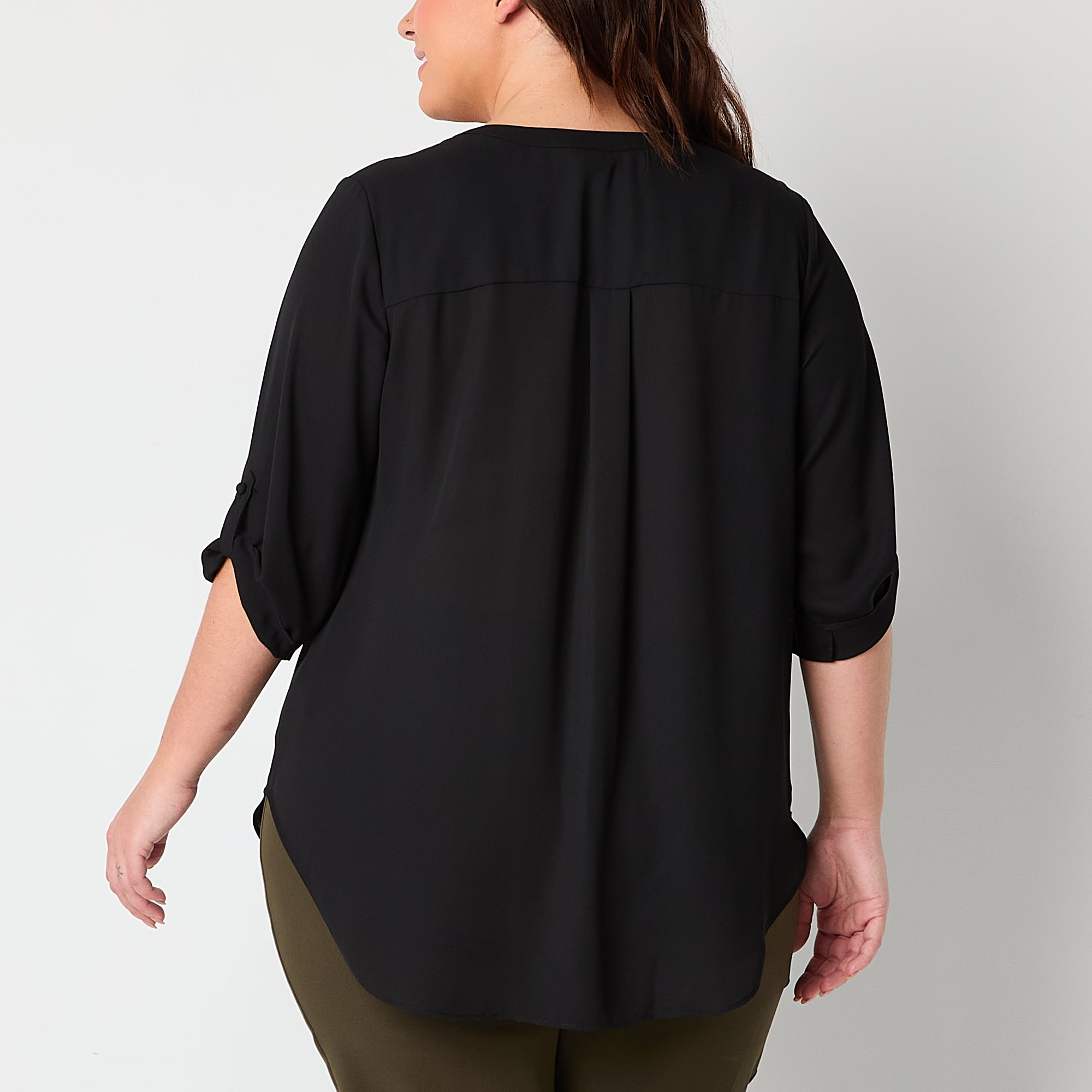 Worthington Womens Plus Split Crew Neck 3/4 Sleeve Blouse
