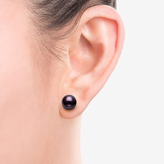 Dyed Black Cultured Freshwater Pearl Sterling Silver Stud Earrings