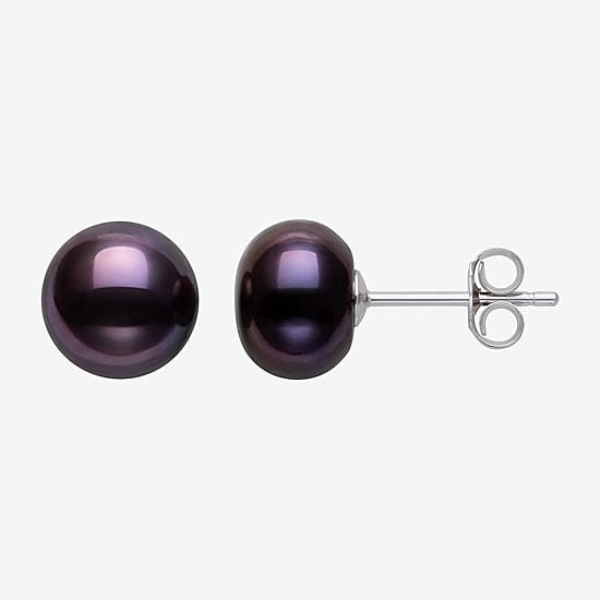 Dyed Black Cultured Freshwater Pearl Sterling Silver Stud Earrings