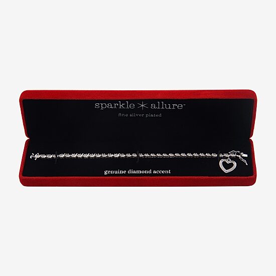 Sparkle Allure Womens Natural White Diamond Accent Pure Silver Over Bronze Heart 7.25 Inch Tennis Bracelet
