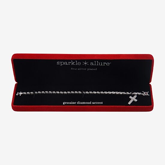 Sparkle Allure Womens Natural White Diamond Accent Pure Silver Over Bronze Cross 7.25 Inch Tennis Bracelet