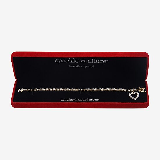 Sparkle Allure Womens Natural White Diamond Accent Heart 7.25 Inch Tennis Bracelet