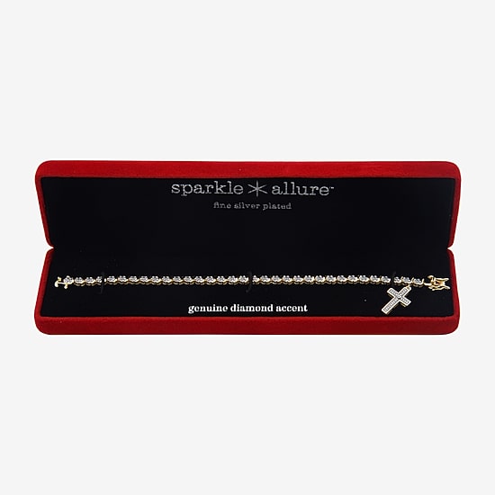 Sparkle Allure Womens Natural White Diamond Accent Cross 7.25 Inch Tennis Bracelet