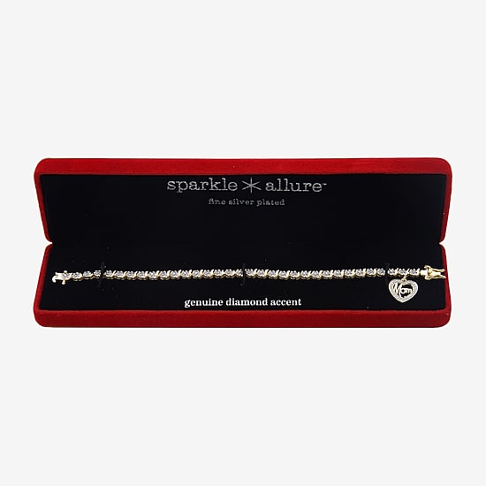 Sparkle Allure Mom Womens Natural White Diamond Accent Heart 7.25 Inch Tennis Bracelet