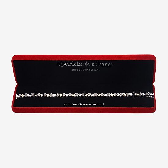 Sparkle Allure Womens Natural White Diamond Accent Pure Silver Over Bronze Heart 7.5 Inch Tennis Bracelet
