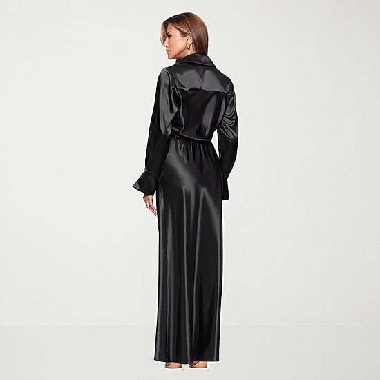 DJ Jaz Womens Long Sleeve Satin Evening Gown