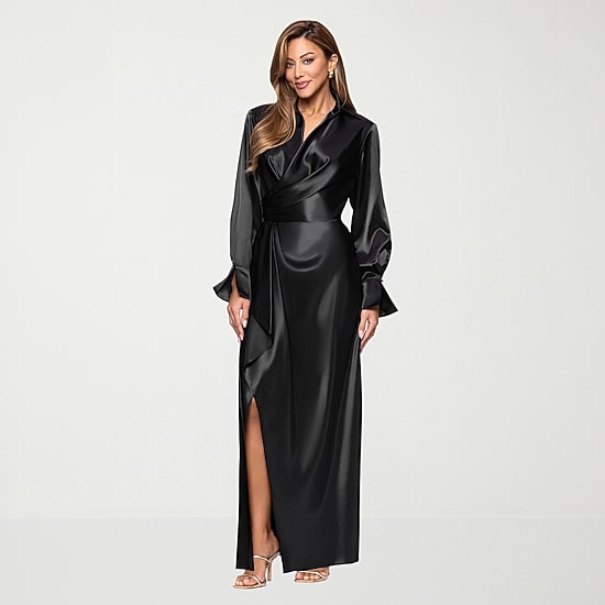 DJ Jaz Womens Long Sleeve Satin Evening Gown