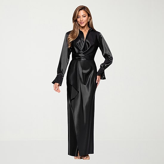 DJ Jaz Womens Long Sleeve Satin Evening Gown