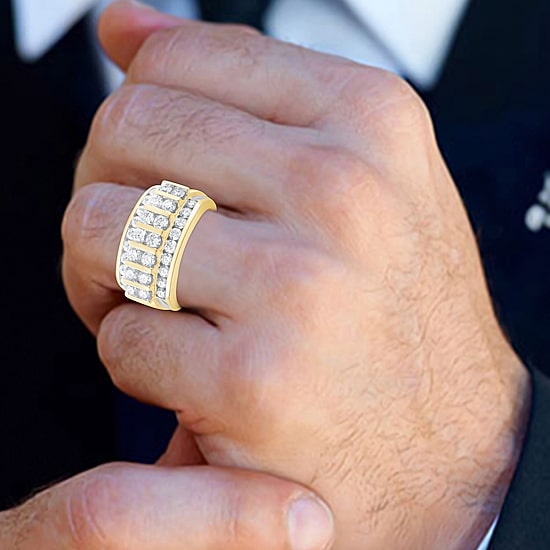 F / Vs2 Mens 4MM 2 1/2 CT. T.W. Lab Created White Diamond 10K Gold Band