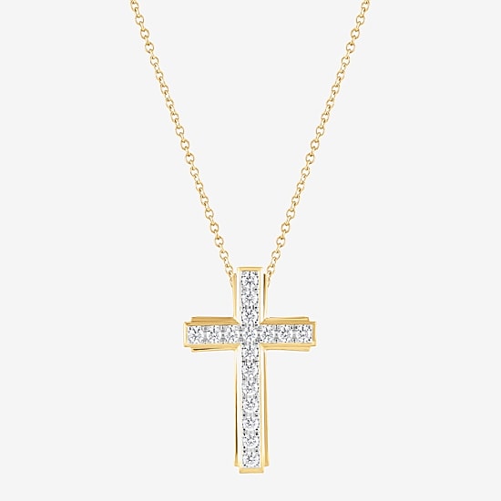 Cross (F, Si2) Mens 1 CT. T.W. Lab Grown White Diamond 14K Gold Over Silver Cross Pendant