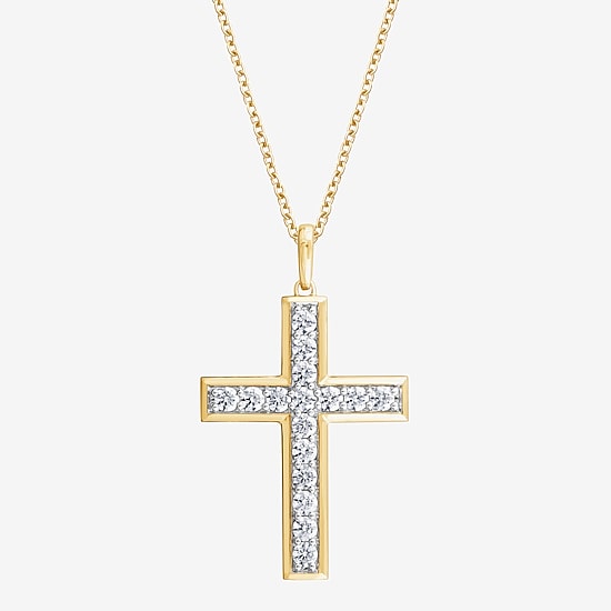 Cross (F, Si2) Mens 3 1/4 CT. T.W. Lab Grown White Diamond 14K Gold Over Silver Cross 18 Inch Pendant Necklace
