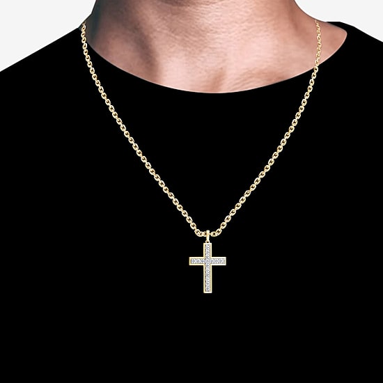 Cross (F, Si2) Mens 3 1/4 CT. T.W. Lab Grown White Diamond 14K Gold Over Silver Cross 18 Inch Pendant Necklace