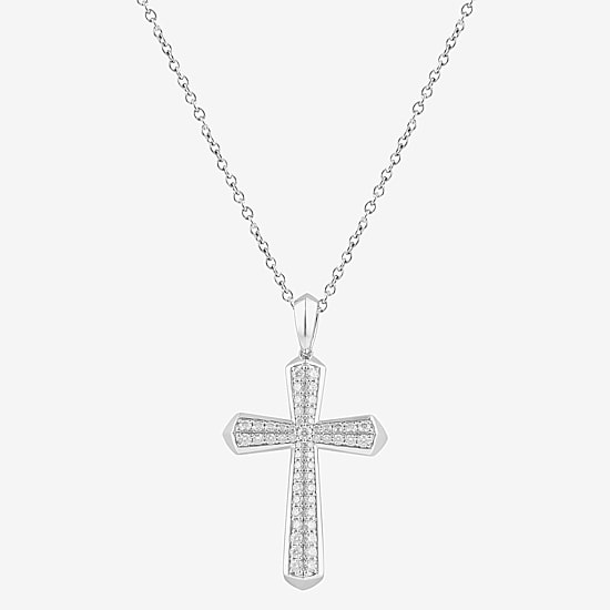 Cross (F, Si2) Mens 1 CT. T.W. Lab Grown White Diamond Sterling Silver Cross 18 Inch Pendant Necklace