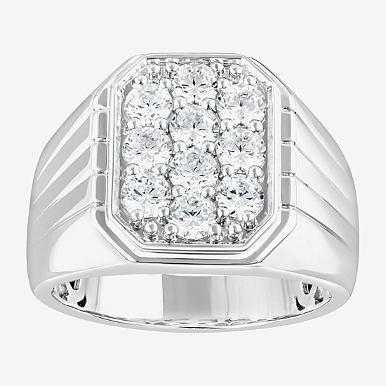 F, Si2 Mens 1 1/2 CT. T.W. Lab Grown White Diamond Sterling Silver Cluster Fashion Ring