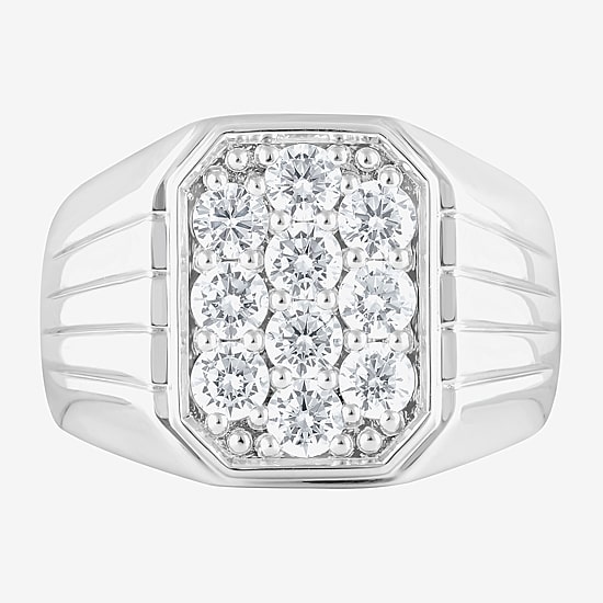 F, Si2 Mens 1 1/2 CT. T.W. Lab Grown White Diamond Sterling Silver Cluster Fashion Ring