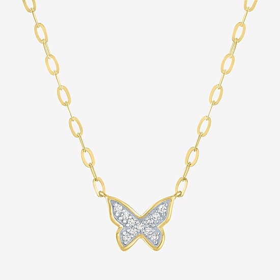 Butterfly (Gh / Si2 I1) Womens 1/10 CT. T.W. Lab Grown White Diamond 14K Gold Over Silver Butterfly 18 Inch Pendant Necklace