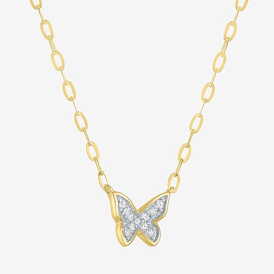 Butterfly (Gh / Si2 I1) Womens 1/10 CT. T.W. Lab Grown White Diamond 14K Gold Over Silver Butterfly 18 Inch Pendant Necklace