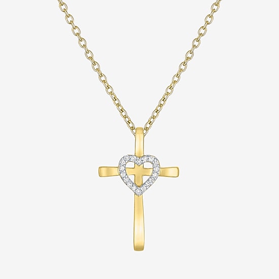 (G-H / Si2-I1) Womens Lab Grown White Diamond Accent Sterling Silver Cross Heart 16 Inch Pendant Necklace