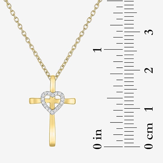 (G-H / Si2-I1) Womens Lab Grown White Diamond Accent Sterling Silver Cross Heart 16 Inch Pendant Necklace