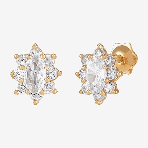Limited Quantities! White Cubic Zirconia 14K Gold 7.2mm Stud Earrings, One Size, Yellow