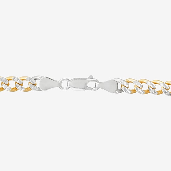 Made in Italy Mens 24K Gold Over Silver 7.5 Inch Solid Curb Chain Bracelet