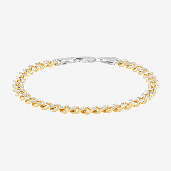 Made in Italy Mens 24K Gold Over Silver 7.5 Inch Solid Curb Chain Bracelet
