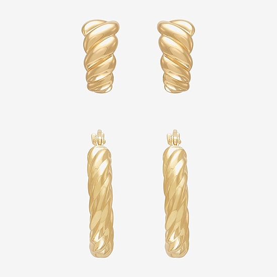 Silver Addiction Womens 14K Gold Over Silver 2 Pair Earring Set