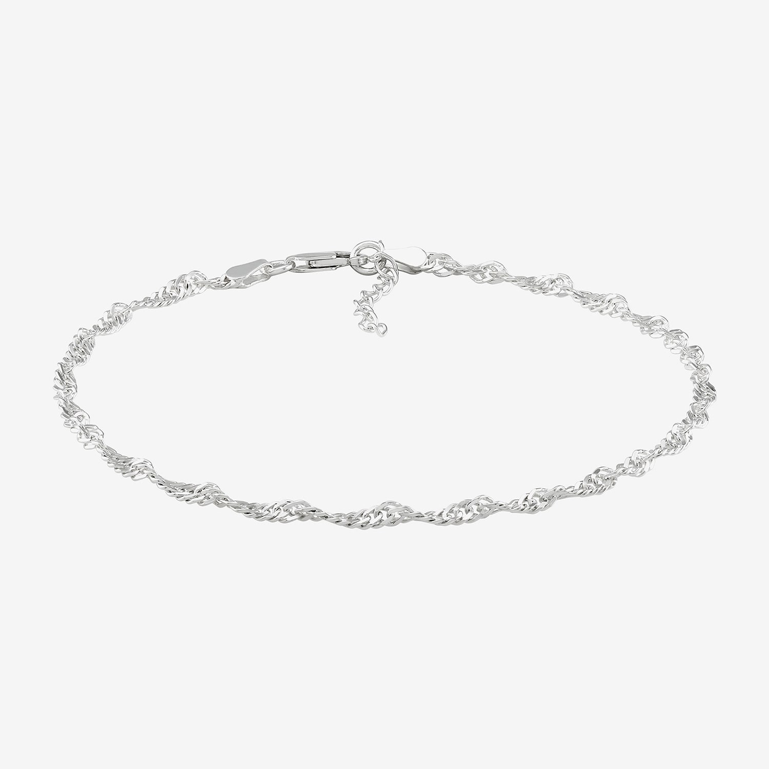 Made in Italy Womens Sterling Silver 10 Inch Solid Singapore Ankle Bracelet