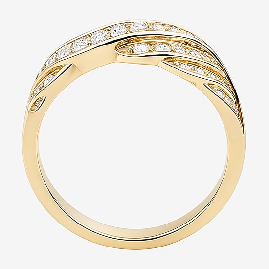 (G-H / Vs2-Si1) Womens 2MM 1 CT. T.W. Lab Grown White Diamond 14K Gold Over Silver Crossover Band