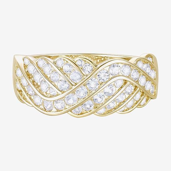 (G-H / Vs2-Si1) Womens 2MM 1 CT. T.W. Lab Grown White Diamond 14K Gold Over Silver Crossover Band