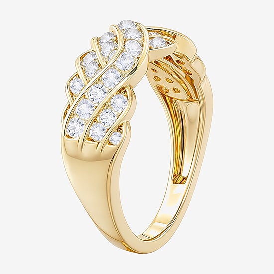 (G-H / Vs2-Si1) Womens 2MM 1 CT. T.W. Lab Grown White Diamond 14K Gold Over Silver Crossover Band