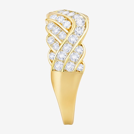 (G-H / Vs2-Si1) Womens 2MM 1 CT. T.W. Lab Grown White Diamond 14K Gold Over Silver Crossover Band