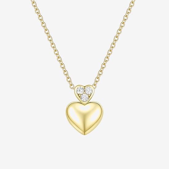 (G-H / Vs2-Si1) Womens 1/10 CT. T.W. Lab Grown White Diamond 14K Gold Over Silver Heart 18 Inch Pendant Necklace