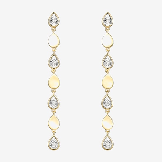 (J-K / I3) Womens Diamond Accent Genuine White Diamond Accent 14K Gold Over Silver Drop Earrings