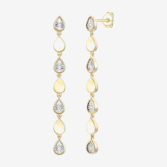 (J-K / I3) Womens Diamond Accent Genuine White Diamond Accent 14K Gold Over Silver Drop Earrings