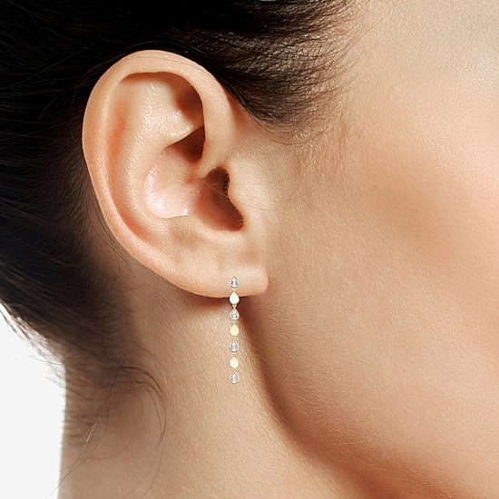 (J-K / I3) Womens Diamond Accent Genuine White Diamond Accent 14K Gold Over Silver Drop Earrings