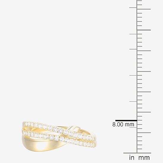 (G-H / Vs2-Si1) Womens 2MM 1/3 CT. T.W. Lab Grown White Diamond 14K Gold Over Silver Crossover Band
