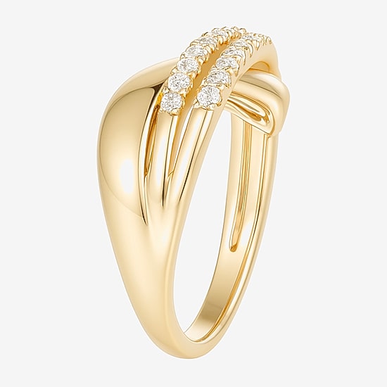(G-H / Vs2-Si1) Womens 2MM 1/3 CT. T.W. Lab Grown White Diamond 14K Gold Over Silver Crossover Band