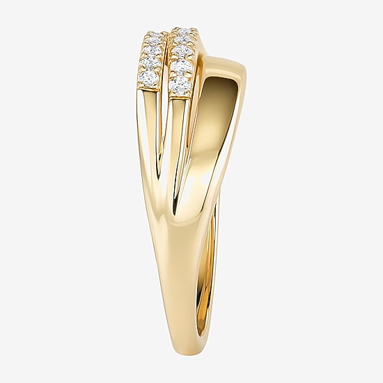 (G-H / Vs2-Si1) Womens 2MM 1/3 CT. T.W. Lab Grown White Diamond 14K Gold Over Silver Crossover Band