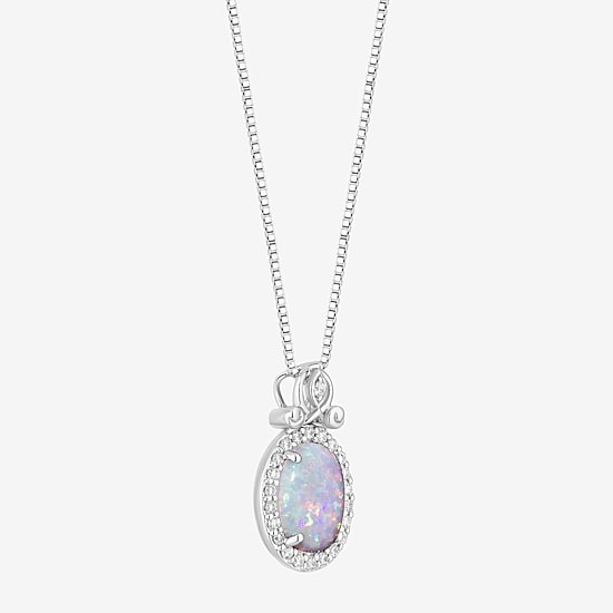Enchanted Disney Fine Jewelry Cinderella (I, I2) Womens Lab Created White Opal Sterling Silver Oval 18 Inch Pendant Necklace