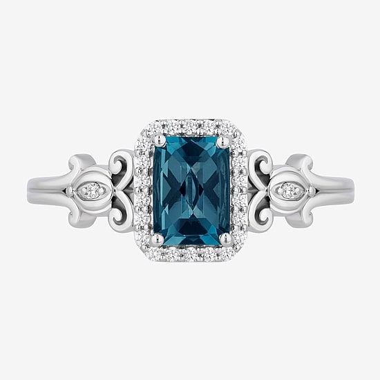 Enchanted Disney Fine Jewelry Cinderella (I, I2) Womens 1/8 CT. T.W. Genuine Blue Topaz Sterling Silver Cinderella Cocktail Ring