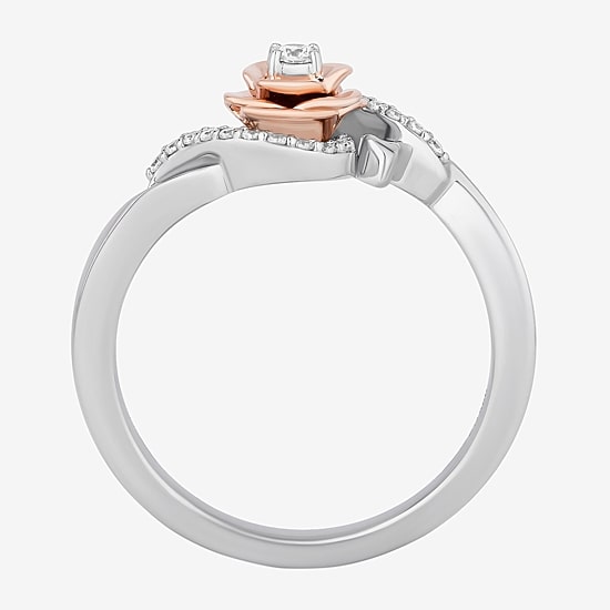 Belle (I,I2) Womens 1/8 CT. T.W. Lab Grown White Diamond 14K Rose Gold Over Silver Beauty and the Beast Belle Cocktail Ring